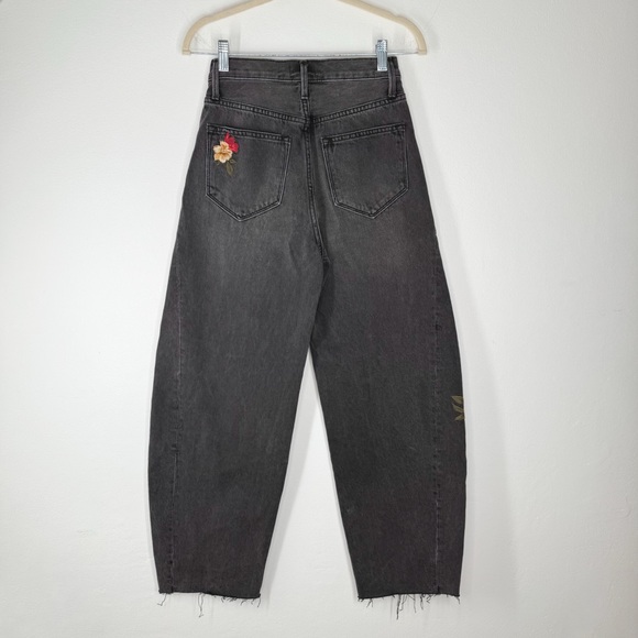 Driftwood Parker Barrel Jeans Faded Black Embroidered Floral Bee Butterfly 24 - Picture 3 of 16